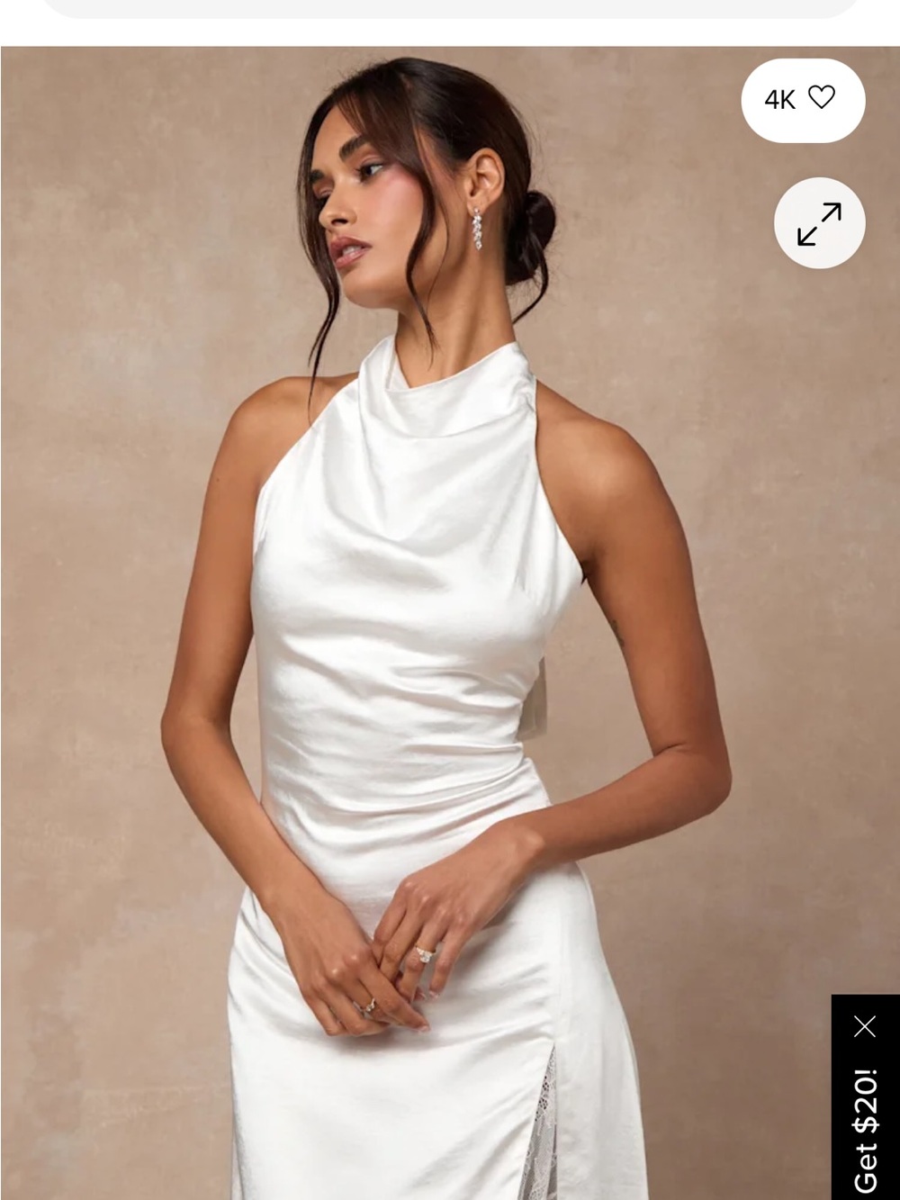 Lulu's White Satin Halter Wedding Dress with Side Slit